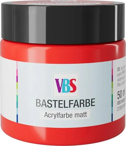 VBS Bastelfarbe 50 ml wasserfest lichtecht geruchsneutral lösungsmittelfrei hochpigmentiert matt Malfarbe Malen Farbe Farben Rot