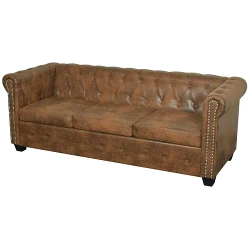 Chesterfield-Sofa L-Form - Eleganter Loungesessel aus Kunstleder - Stilvolles 2-Sitzer Chesterfield-Sofa in Braun, ideal für gemütliche Lounges. Mit einer max. Belastbarkeit von 110 kg bietet es sowohl Komfort als auch Eleganz.