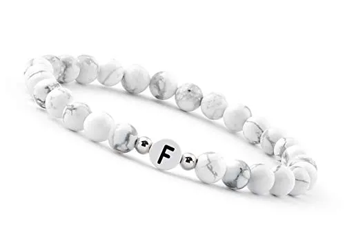 GD GOOD.designs Pärchen Armband mit Buchstaben F | Partnerarmband aus Howlith Perlen (Buchstabe F)