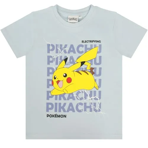 Pokemon T-Shirt Jungen Mädchen Pikachu Poke Shirt (DE/NL/SE/PL, Numerisch, 134, Regular, Hellblau)