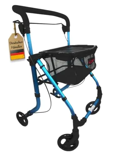 FabaCare Indoor-Rollator Gehwagen für die Wohnung - Premium Rollator für den Innenbereich, faltbar und leicht mit nur 6,2 kg. Inklusive abnehmbarem Tablett und Netz-Tasche für zusätzlichen Komfort und praktische Nutzung.