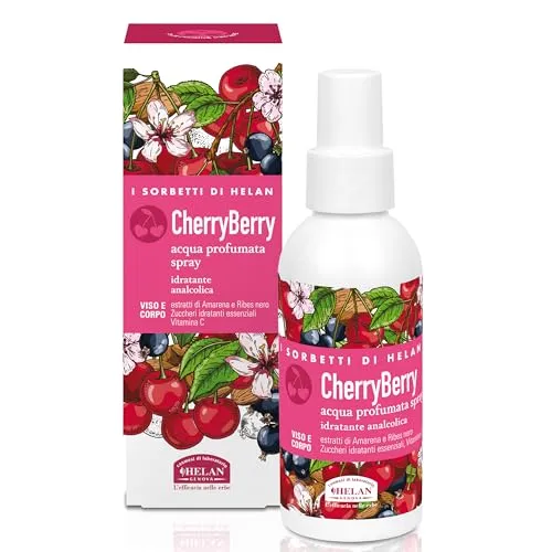 Helan I Sorbetti CherryBerry Parfümiertes Wasserspray für Körper und Gesicht, belebend mit Vitamin C, schwarzen Johannisbeeren und Amarena, leicht, natürlich, alkoholfrei und feuchtigkeitsspendend mit