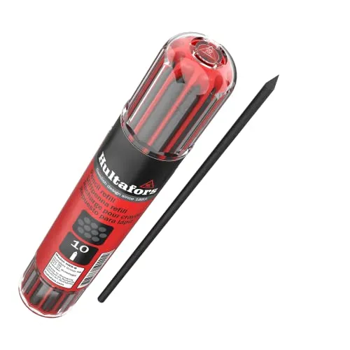 Hultafors Tieflochmarker Ersatzminenset Grau 10 Stück I I Im praktischem Spender mit Cliphalterung I 2,8mm Universalminen für Zimmmermannsbleistift I Für diverse Oberflächen I 650110