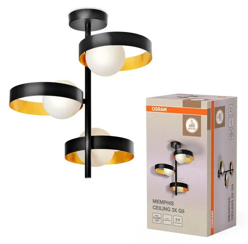 Moderne G9 Deckenleuchte Kugelschirm - Bunt - Elegante Deckenlampe aus Stahl und Glas, ideal für Wohnzimmer, Flur oder Schlafzimmer. Die Kombination aus Schwarz und Gold sorgt für stilvolle Akzente und eine individuelle Lichtgestaltung durch wählbare G9 Leuchtmittel.