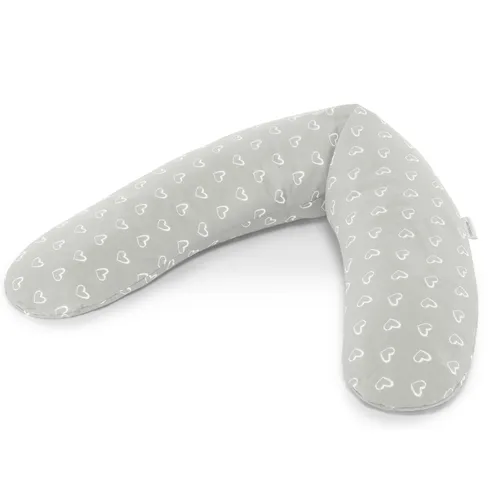 Theraline Komfort Stillkissen 180 cm - Kissen für Schwangere und Stillende, mit weichem Bezug in Herzen grau für optimalen Komfort und Unterstützung beim Stillen.