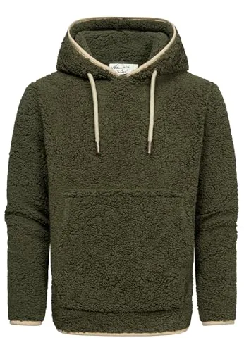 Amaci&Sons Herren Kapuzenpullover Teddyfell Teddy Sweatjacke Plüsch Hoodie Pullover Sweatshirt 4068 Khaki XL