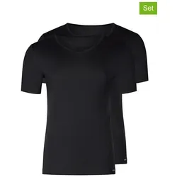Skiny Herren V-Shirt Kurzarm 2er Pack, Schwarz - T-Shirts für Herren im Doppelpack, körpernaher Schnitt für hohen Tragekomfort, vielseitig tragbar und aus weicher Baumwolle für optimale Bequemlichkeit.