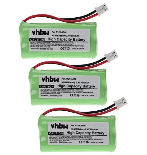 vhbw 3X Akku kompatibel mit Siemens Gigaset A150, A16, A140 weiß, A145, A160, A165 schnurlos Festnetz Telefon (800mAh, 2,4V, NiMH)