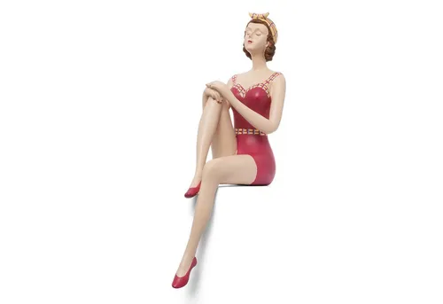 Badenixe mit Haarband - Art Deco Skulptur - Figuren, Skulpturen & Statuen - Detailreiche, handbemalte Kantenhockerfigur einer Retro-Frau im Bikini, ideal für nostalgische Deko.