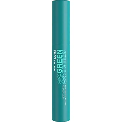 Maybelline New York Wimperntusche für mehr Volumen und Länge, Vegane Formel mit natürlichen Inhaltsstoffen, Green Edition Mega Mascara, Nr.01 Black