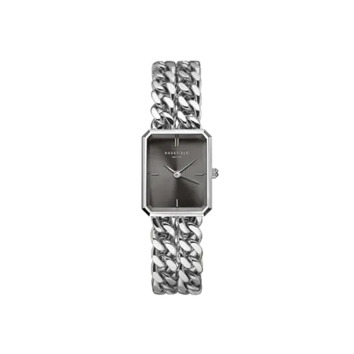 Rosefield Studio Damenuhr - Versilbertes Design - Elegante Rosefield-Uhr mit achteckigem Gehäuse, grauem Zifferblatt und 23 Karat vergoldetem Edelstahlarmband. Ideal für stilbewusste Frauen, die eine zeitlose Uhr suchen.