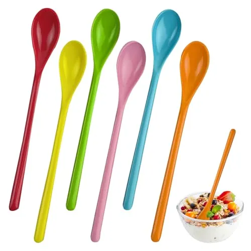 Stück Plastik Lange Löffel,Plastiklöffel Groß,19cm Kunststoff Eierlöffel,Bunt Eislöffel,Plastiklöffel Baby,Joghurtlöffel Lang,Müsli Löffel,Dessert Kaffeelöffel,Melamin Plastiklöffel,Dessertlöffel 6