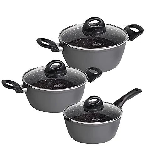 STONELINE Topf-Set 6-tlg. aus Aluminium mit Keramikbeschichtung - Kochtöpfe mit original STONELINE® Antihaftbeschichtung, ideal für gesundes Kochen ohne PFAS und geeignet für alle Herdarten, inklusive Induktion.