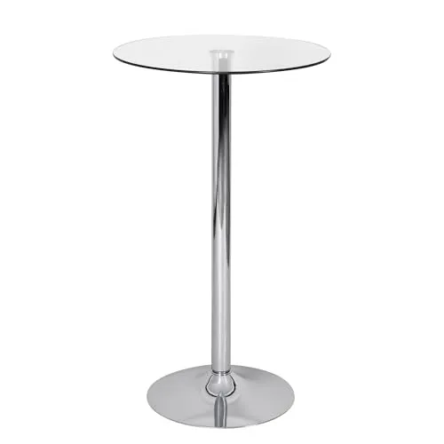 FineBuy Stehtisch Rund 60x60 cm - Modern und Stabil - Bartisch aus hochwertigem Sicherheitsglas mit verchromtem Aluminiumfuß, ideal für Bars und Messen. Rutschfester Stand und kratzschonend für Böden.