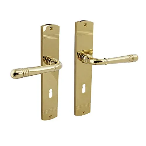 MS Beschläge Langschildgarnitur mit Fenstergriff in Messing Optik - Hochwertige Langschildgarnitur mit Türdrücker und Fenstergriff in elegantem Design. Ideal für klassische Türen, inklusive Befestigungsschrauben und kompatibel mit Buntbart- und Profilzylinder-Schlössern.