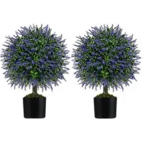 Costway 2er Kunstpflanze mit Lavendelbäume In Lila 58cm Grün