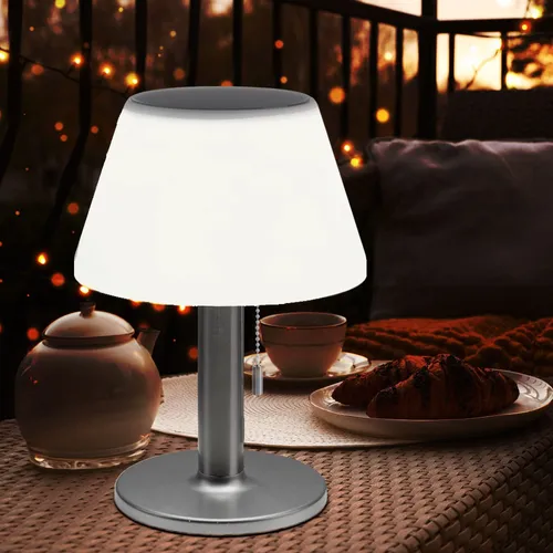 Gartenleuchte Solarlampe mit Dimmer – Moderne Tischlampe für Terrasse und Balkon - Elegante Tischleuchte mit 10 LEDs, ideal für Garten und Terrasse. Dank Solarenergie umweltfreundlich und mit bis zu 8 Stunden Leuchtdauer. IP44 Schutz für den Außenbereich.
