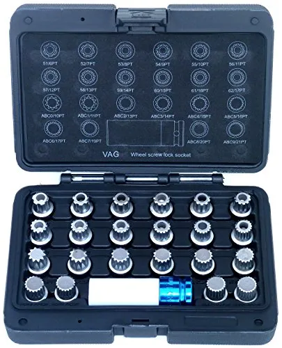 PeTools, 23tlg Felgen-Schloss für VW Demontage-Werkzeug, Radsicherung Lösewerkzeug passend für Volkswagen VAG