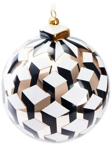Weihnachtskugel 3D Würfel Gold Schwarz 10 cm Christbaumkugel Glas Porzellan Hut