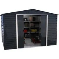 DURAMAX Metall-Gerätehaus Alpine 3x3m in Anthrazit – Robustes Gartenhaus - Stabiles Metall-Gerätehaus 3 x 3 m aus pulverbeschichtetem Stahl, wetterfest und rostfrei. Ideal zum sicheren Lagern von Gartengeräten und Möbeln – für den ganzjährigen Einsatz.