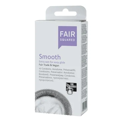 FAIR SQUARED Smooth Kondome 54 mm 10 Stück – Vegane Kondome 10er extra feucht aus fair gehandeltem Naturkautschuk – Kondom gefühlsecht hauchzart