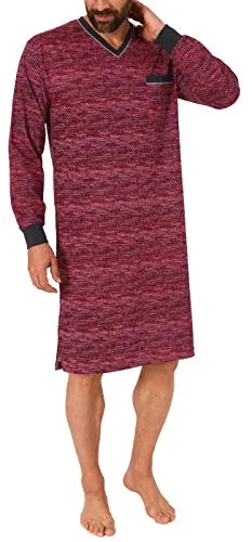 NORMANN-Wäschefabrik Herren Nachthemd Langarm - Minimalprint in Übergrössen bis 70 - Elegantes Nachthemd mit V-Hals und Brusttasche, ideal für erholsame Nächte. Erhältlich in Übergrössen bis 70, mit praktischem Bündchen für mehr Schlafkomfort. 100% Baumwolle, geprüft nach ÖKOTEX STANDARD 100.
