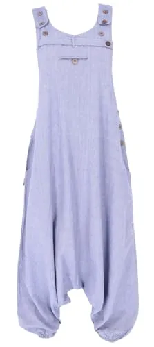 GURU SHOP Bequeme Boho Latzhose - Natürlicher Jumpsuit für Damen, Blau, Größe S - Stylische Boho-Latzhose mit verstellbaren Trägern und praktischer Tasche. Aus hochwertiger Baumwolle gefertigt, bietet sie höchsten Tragekomfort und eine luftige Textur.