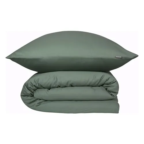 Schiesser Bettwäscheset Ella 2-teilig | Dunkelgrün - Bettwäsche-Set aus 100% Baumwollsatin, luxuriös und schadstofffrei nach Oeko-TEX. Mit Reißverschluss und pflegeleicht waschbar bis 60°C, ideal für Allergiker.