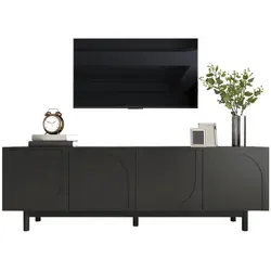 Okwish TV-Schrank Schwarz, 175x56x38 cm, Modernes Design - Eleganter TV-Schrank in Schwarz mit modernem Design. Bietet großzügigen Stauraum und einen innovativen Push-to-Open-Mechanismus für ein grifflose Optik. Ideal für zeitgemäße Wohnzimmer.