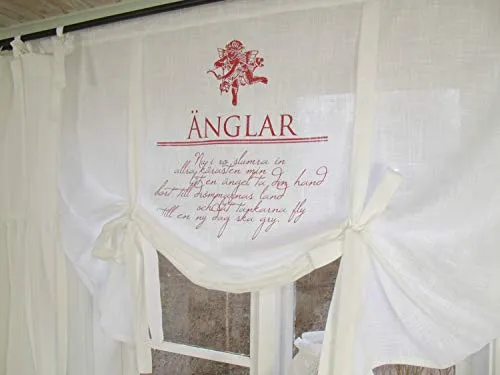 LillaBelle Raff Gardine ROMANTIK WEIß Rot Rollo 140x120 cm Scheibengardine Vintage Landhaus Shabby