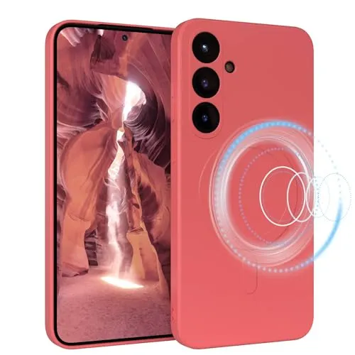 EAZY CASE - Silikonhülle magnetisch für Galaxy S25 Plus Hülle Silikon Rot weich stoßfeste Magnet Handyhülle Schutzhülle mit Kameraschutz Dünn Schutz Cover TPU Bumper in Pastell Hellrot