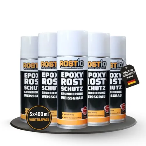 Rostio Epoxy Grundierung 1 K | EP Rostschutzgrundierung Spray | Korrosionsschutz | Grundierfüller Primer Rostschutz | Schnelltrocknend (5 Stück)