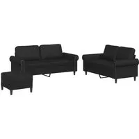 vidaXL 3-tlg. Sofagarnitur mit Kissen Schwarz Kunstleder - Sofas: Langlebige Kunstleder-Sofagarnitur mit dick gepolsterten Sitzflächen und vielseitigem Fußhocker für höchsten Komfort in jedem Wohnraum.