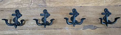 ambiente-lebensart.de Kleiderhaken Garderobenhaken Wandhaken Mehrzweckhaken Maritim Anker Gusseisen Vintage Deko 4er Set