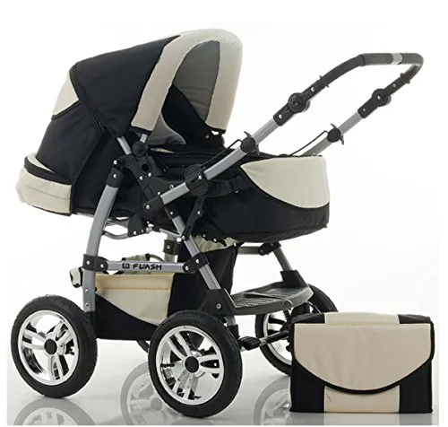 dein_babyladen Kombi-Kinderwagen Flash 2 in 1 inkl. Sportsitz und umfangreichem Zubehör in Schwarz-Creme