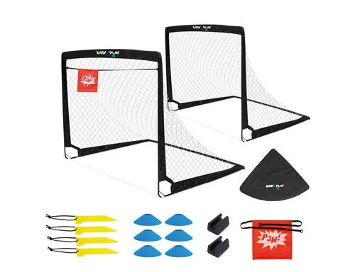 Easy2Play Fußballtor Pro 2er Set - Faltbares Fußballtor mit Tragetasche, ideal für Kinder ab 5 Jahren. Schneller 3-Sekunden-Aufbau für unvergessliche Spiele im Freien.