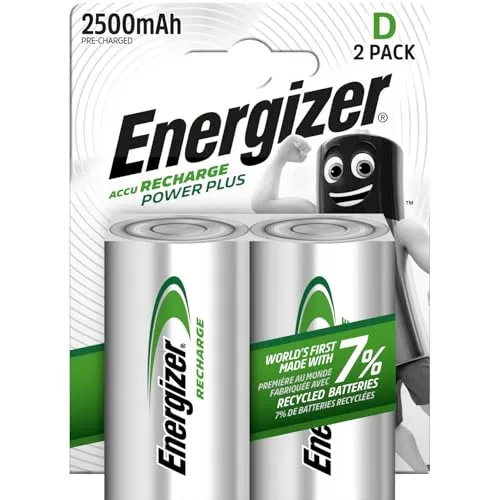 Energizer Recharge Power Plus - Batterien D wiederaufladbar (4 Stück) - 2500 mAh NiMH Akku - Bis zu 3 Jahre nutzbare Batterielebensdauer - 100% plastikfreie Recycelbar Verpackung