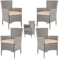 DeubaXXL DE Polyrattan Gartenstuhl 4er-Set Creme/Beige - stapelbar und wetterbeständig - Stühle - 4er-Set aus wetterbeständigem Polyrattan, mit abnehmbaren, waschbaren Sitzauflagen für höchsten Komfort und einfache Pflege.