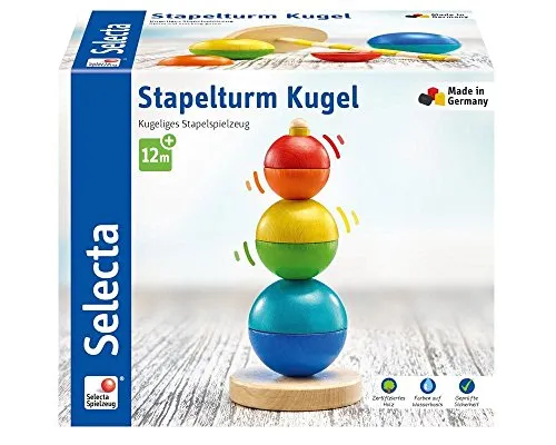 Selecta 62002 Kugel Stapelturm, Holzspielzeug, 16 cm, Bunt Bunt
