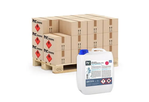 Isopropanol 70% - 96x 5 L Flaschen - Reinigungsmittel, hochwirksam zur Desinfektion und Reinigung, hergestellt in Deutschland, ideal für gewerbliche Anwendungen und Haushalte.