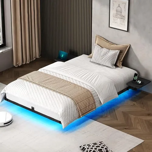 YITAHOME Bettgestell mit LED-Beleuchtung und USB-Ladestation, schwebendes Design 90x200cm