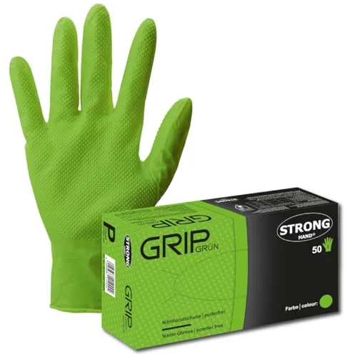Strong Hand *GRIP GRÜN* GR. XL EINWEGHANDSCHUHE, ARBEITSHANDSCHUHE, 50 STÜCK/BOX EN ISO 374, KAT. 3, EXTRA STARK