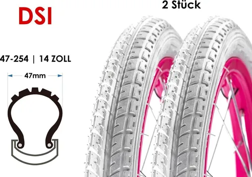 Stück 14 Zoll Fahrrad Reifen 47-254 Kinderwagen Roller Laufrad 14x1.75 Weiss 2