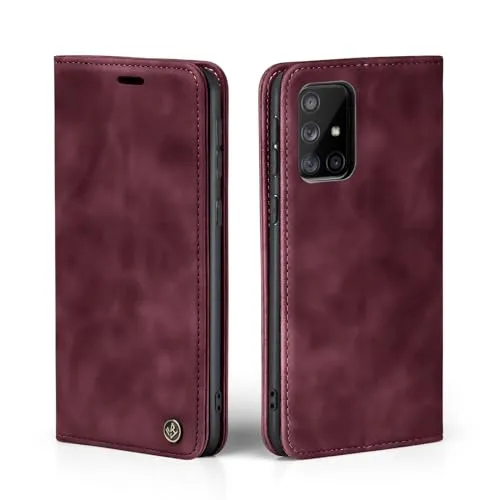 LBH Handyhülle für Samsung Galaxy A51 in Weinrot mit Karten- und Geldfach Smartphone Hülle mit Standfunktion Flip Case Schutzhülle Magnetverschluss Vintage