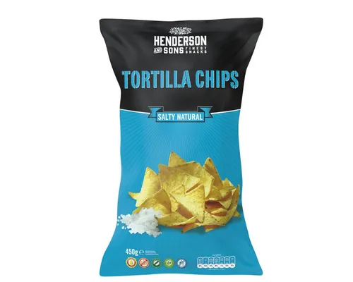 HENDERSON & SONS Knabberei, Henderson and Sons Salty Natural Tortilla Chips glutenfrei 450g