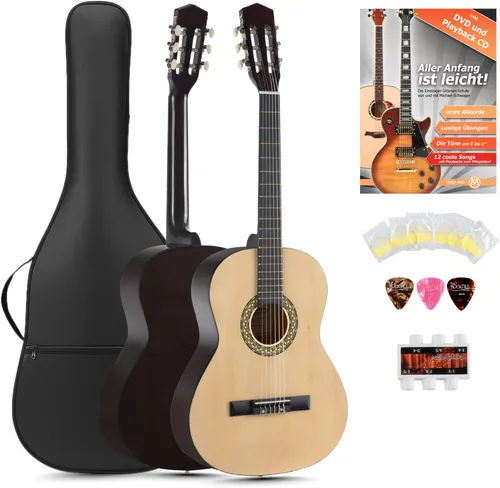 Classic Cantabile AS-851-L 3/4 Klassikgitarre für Linkshänder - Gitarren Starter-Set für Linkshänder, ideal für Kinder von 8 bis 11 Jahren, enthält alles für den Einstieg: Gitarrentasche, Ersatzsaiten, Schule, Plektren und Stimmpfeife.