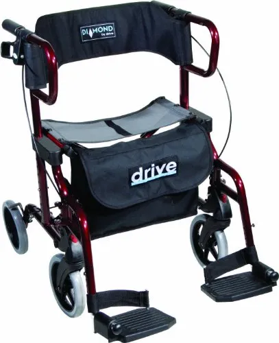Drive Medical metallic Rollator Diamond Deluxe, rot - Rollator und Transportstuhl in einem, bis 136 kg belastbar und leicht mit 10,3 kg
