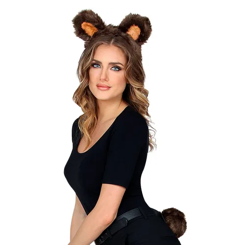 Bären Plüsch Haarreif mit Schwanz Karneval Zubehör Teddybär Ohren Plüschbär