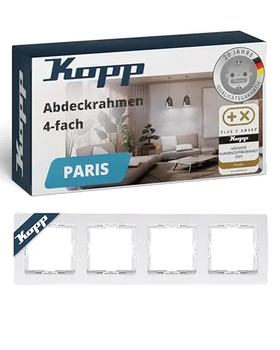 Kopp PARIS 4-fach Abdeckrahmen in Arktis-Weiß - 8,3 x 29,6 cm - Rahmen für Steckdosen & Schalter - Stilvoller Steckdosenrahmen aus Kunststoff - Hochwertiger Lichtschalter-Rahmen