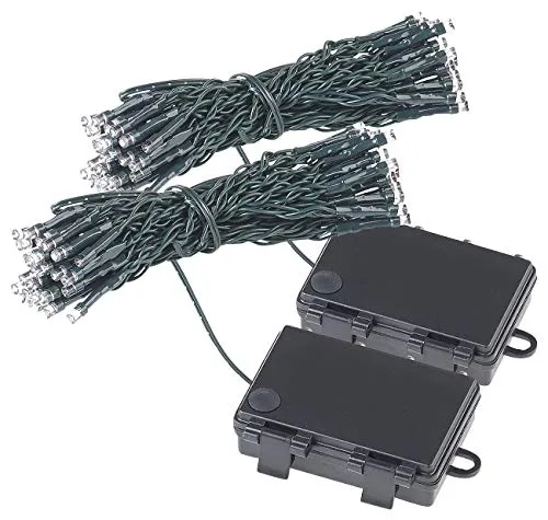 Lunartec Lichterkette außen: 2er-Set LED-Lichterketten mit 50 LEDs, Timer, Batterie, warmweiß, 5 m (Weihnachtsbeleuchtung mit Batterie, Lichterkette außen, Weihnachtsbaumbeleuchtung kabellos)